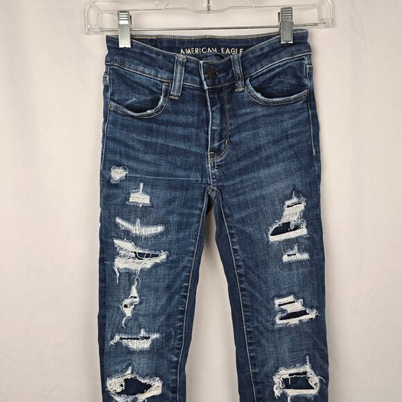 American Eagle Jegging Women's 00 Short Blue Next Level Stretch Distressed - Picture 3 of 16